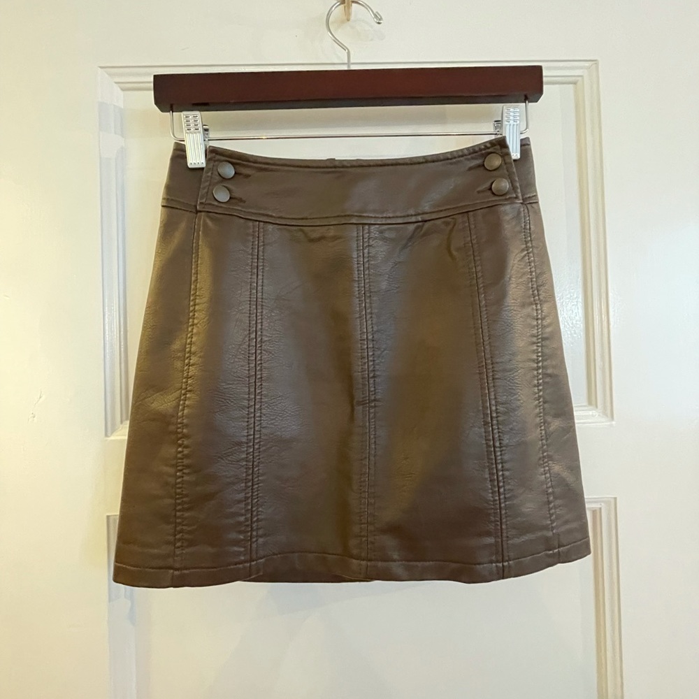 Free People Faux Brown Leather Mini Skirt